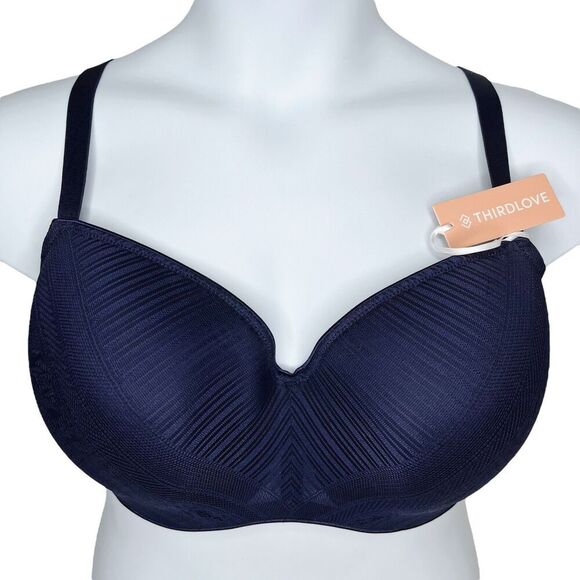 NWT ThirdLove Everyday Lace T-Shirt Bra sz 46B * Navy Blue Underwire Smooth Soft - Picture 1 of 5